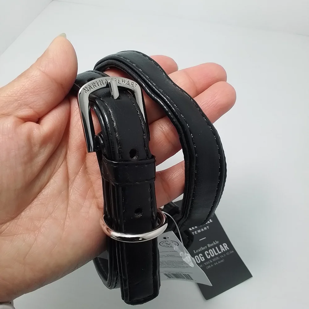 NEW Martha Stewart Leather Bucle Black Medium Dog Collar